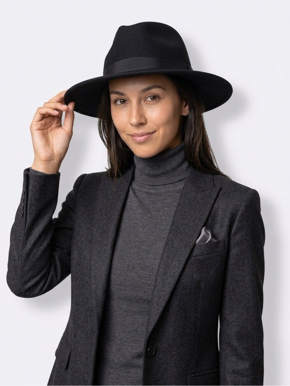 Zara Black Wide-Brim Wool Fedora Hat